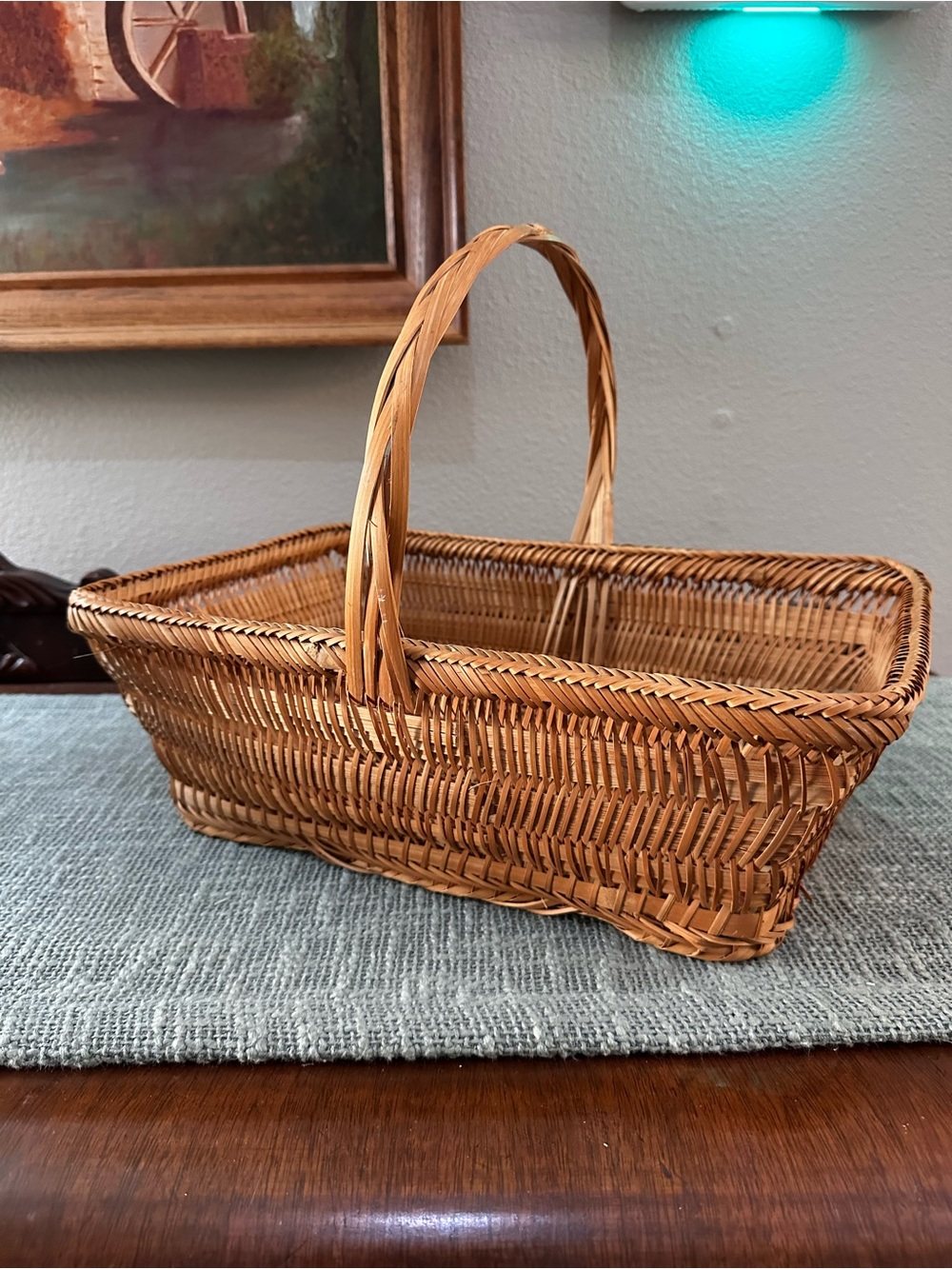 Vintage Woven Rectangular Basket with Handle -Made - People’s Republic of China